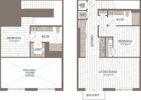 Floor plan for 2 beds, 2 baths, 1224 sqft